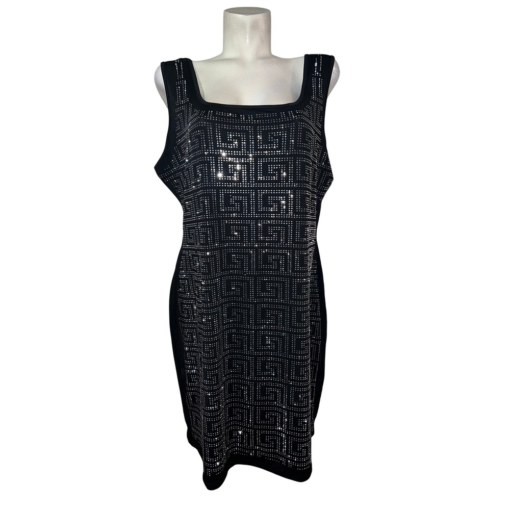Love Squared Womens Plus 3X Black Rhinestone Geometric Sleeveless Sheath Dress